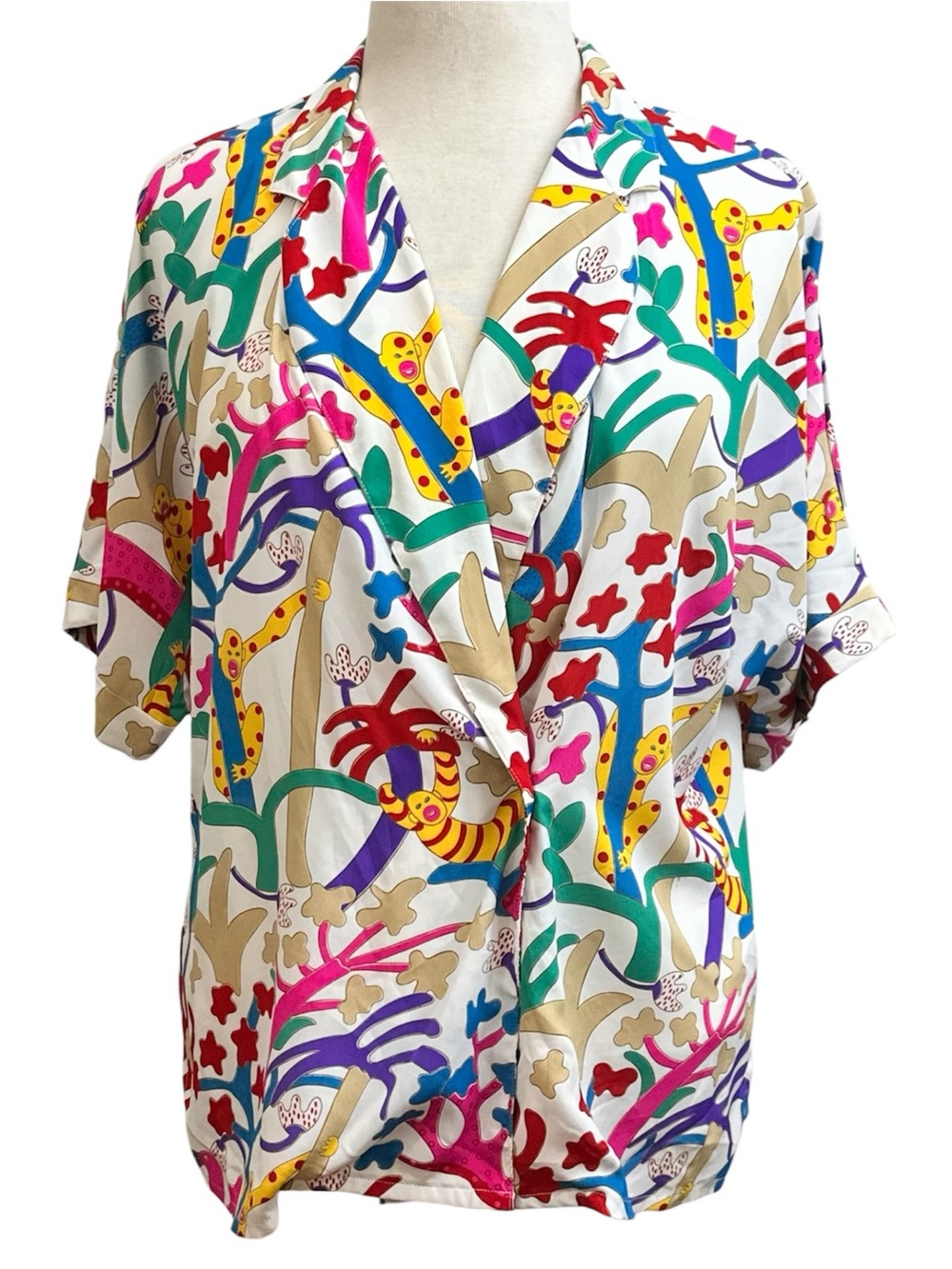 80s Vintage La Chine Classic by Galinda Wang Psychedelic Jungle Print Top